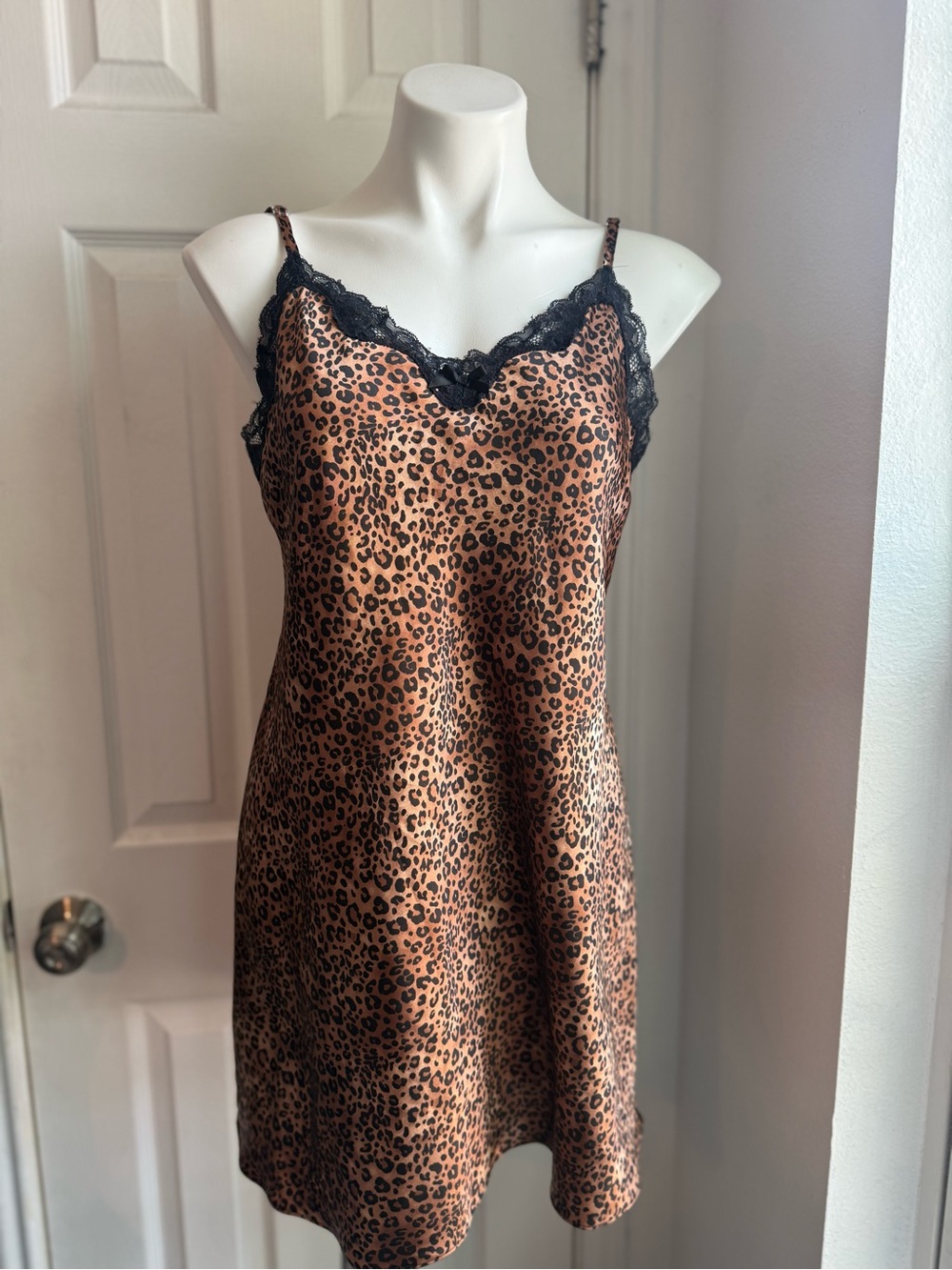 Morgan Taylor Leopard Satin Slip with Black Lace